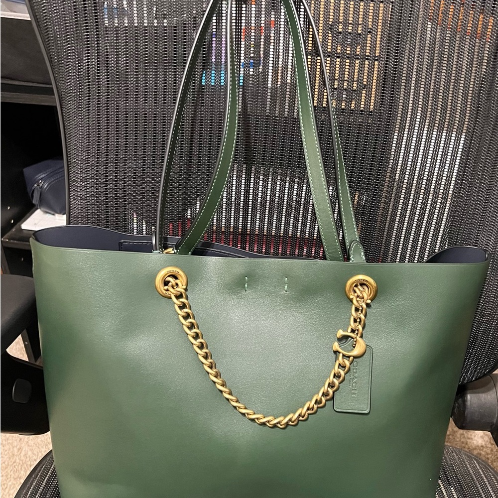 Coach Green Leather Tote Bag